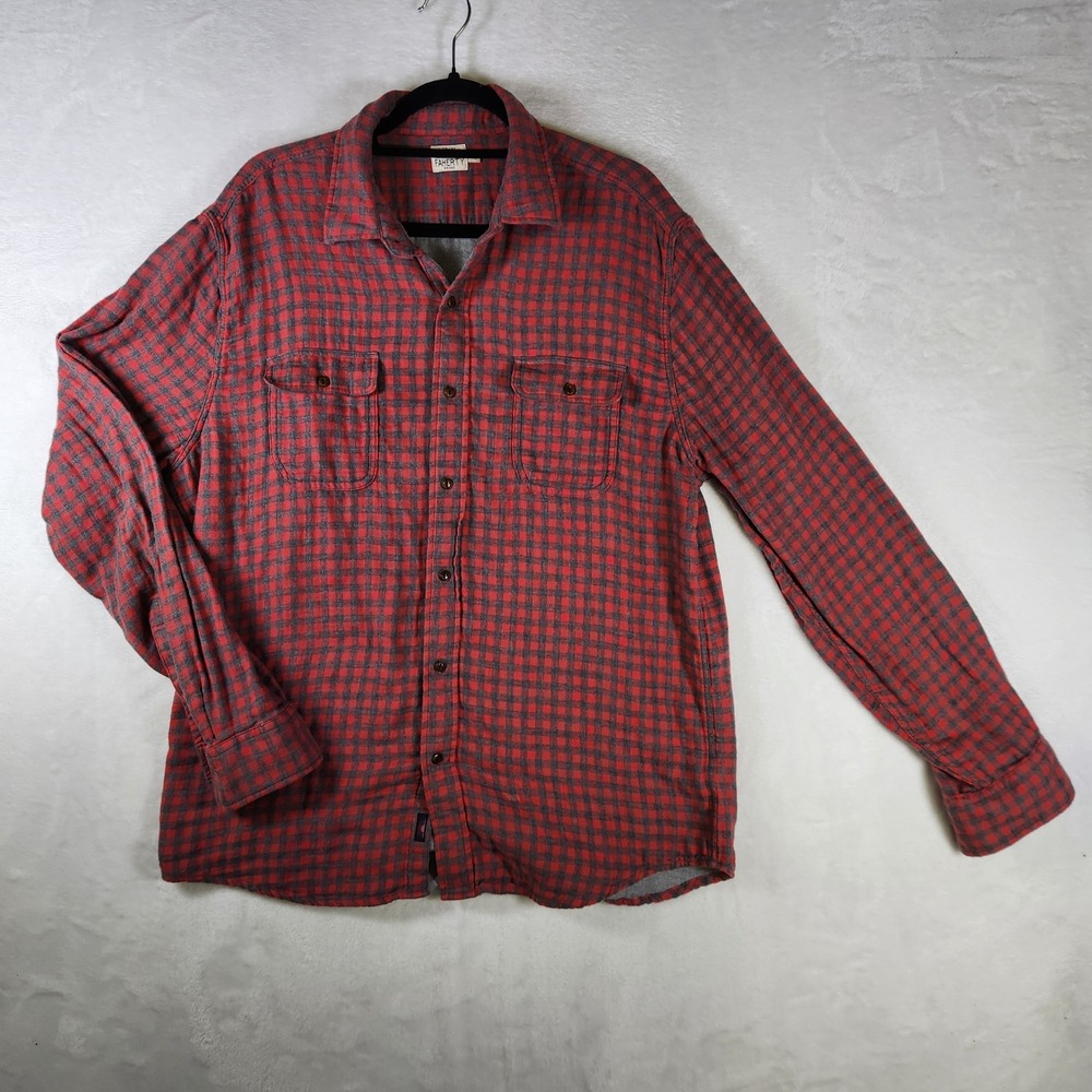 Faherty Brand‎ Red & Gray Plaid Flannel Shirt Mens XL Long Sleeve